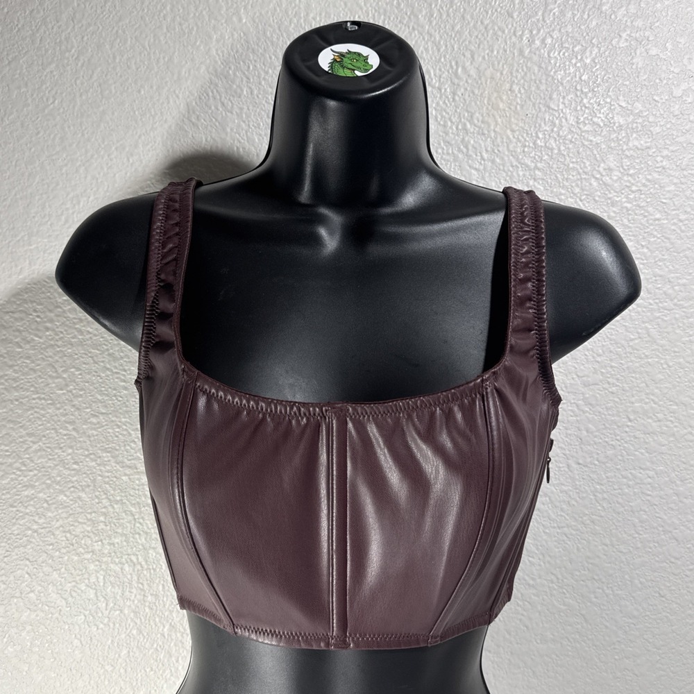 Victoria's‎ Secret Very Sexy Faux Leather Mini Corset Burgundy Small DD S-DD NWT